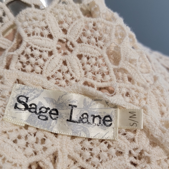 SAGE LANE Cream Crochet Lace Boho Hippie Tunic Tank Top S/M - Picture 7 of 8